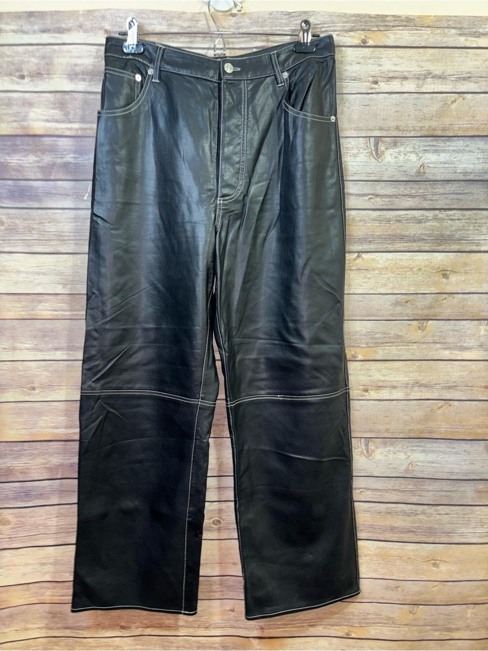 We The Free black faux leather wide leg cropped pants Size 10